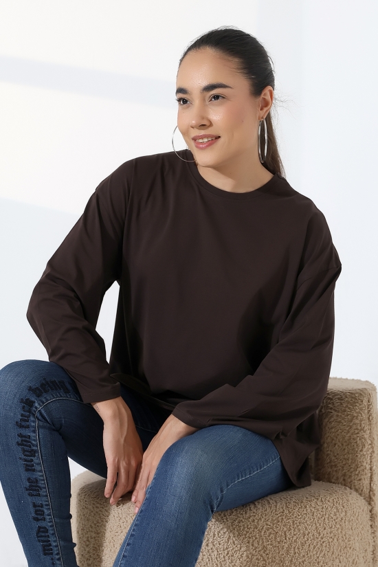 22139 KADIN UZUN KOLAĞZI GENİŞ SALAŞ OVERSİZE PAMUKLU BLUZ 