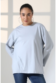 22139 KADIN UZUN KOLAĞZI GENİŞ SALAŞ OVERSİZE PAMUKLU BLUZ 