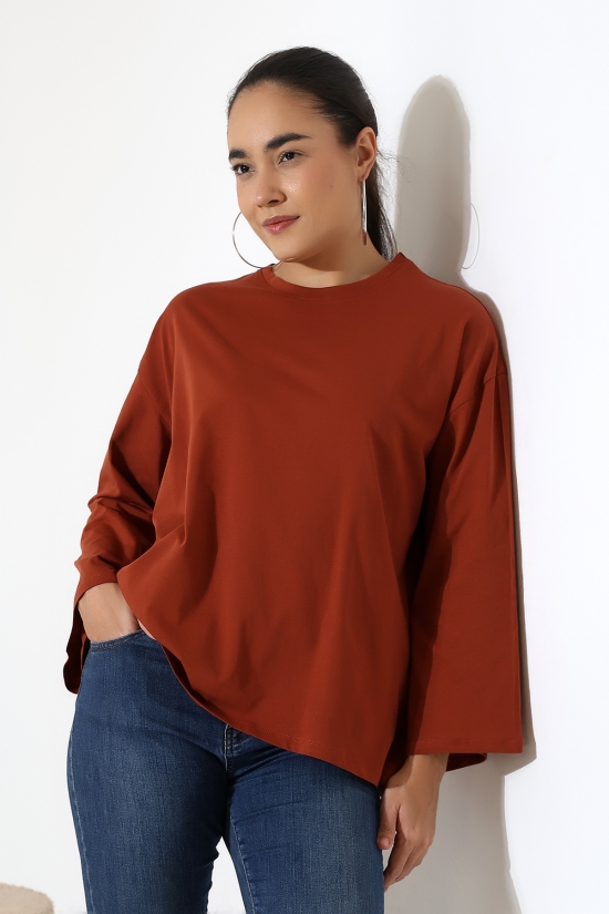 22139 KADIN UZUN KOLAĞZI GENİŞ SALAŞ OVERSİZE PAMUKLU BLUZ 