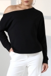 22185  KADIN KAYIK YAKA OMUZ DÜŞÜMLÜ DOUBLEFACE YUMUŞAK DOKULU UZUN KOL SWET-BLUZ 