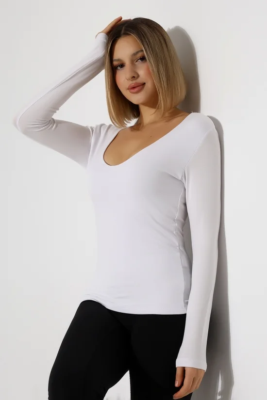 22132  KADIN  TULUM V YAKA FULL LYC VORTVİSK  UZUN KOL   BLUZ 