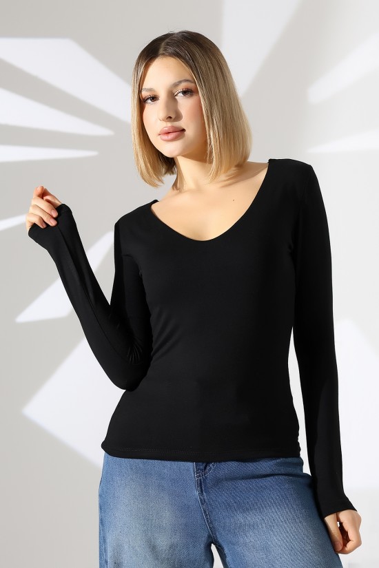 22132  KADIN  TULUM V YAKA FULL LYC VORTVİSK  UZUN KOL   BLUZ 