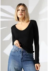22132 KADIN TULUM V YAKA FULL LYC VORTVİSK UZUN KOL BLUZ 