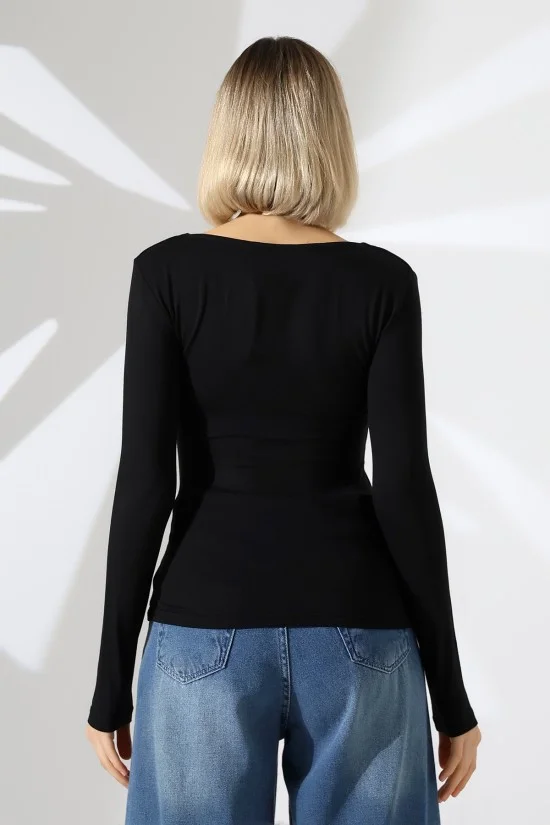 22132  KADIN  TULUM V YAKA FULL LYC VORTVİSK  UZUN KOL   BLUZ 