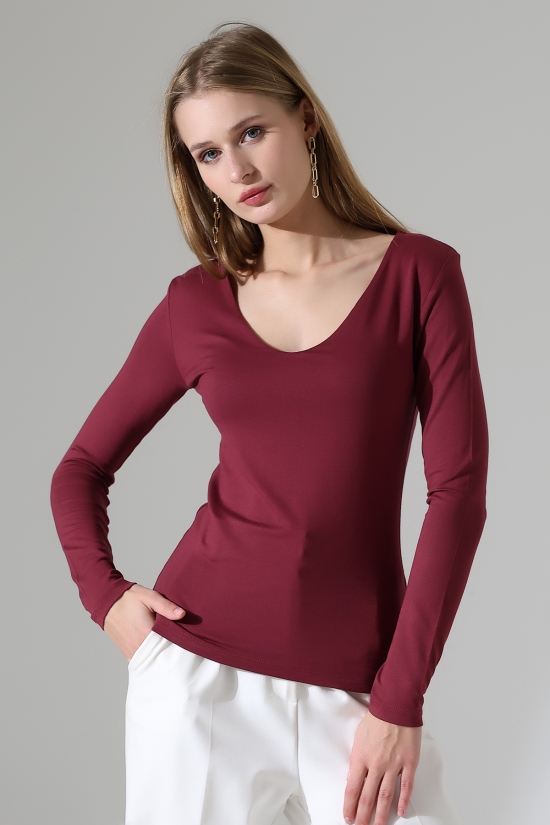 22132 KADIN TULUM V YAKA FULL LYC VORTVİSK UZUN KOL BLUZ 