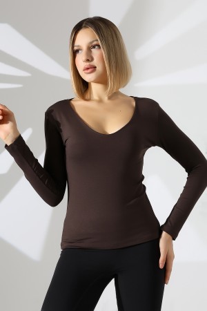 22132 KADIN TULUM V YAKA FULL LYC VORTVİSK UZUN KOL BLUZ 