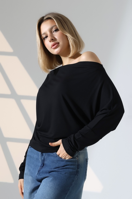 22153 KADIN OMUZ DÜŞÜMLU ASMTRK UZUN KOLU BEDENDE VE PARÇALI   BLUZ 