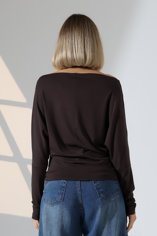 22153 KADIN OMUZ DÜŞÜMLU ASMTRK UZUN KOLU BEDENDE VE PARÇALI   BLUZ 