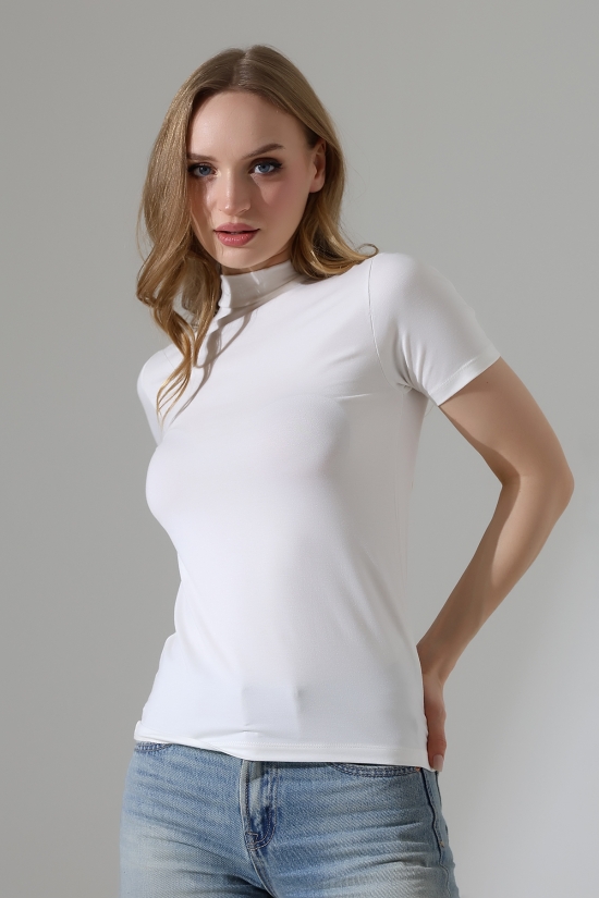 22192 KADIN YARIM BALIKÇI DİKYAKA KISA KOL FULL LYC VSK TSHIRT 