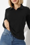22113  KADIN GÖMLEK YAKA UZUN KOL GİZLİ FERMUARLI  FULL LYC RİBANA YANLARI KUPLU PARÇALI ETEĞİ VOLANLI TSHIRT 