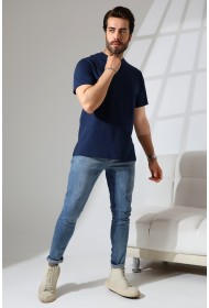 21751  ERKEK BASİC COMFOFRT FİT  KISA KOL BİSİKLET YAKA PAMUKLU TSHIRT 