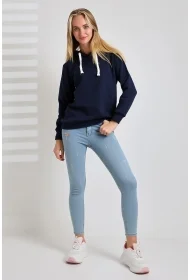 19491 KADIN DÜZ 2İP ŞARDONLU  KAPŞONLU SWETSHIRT