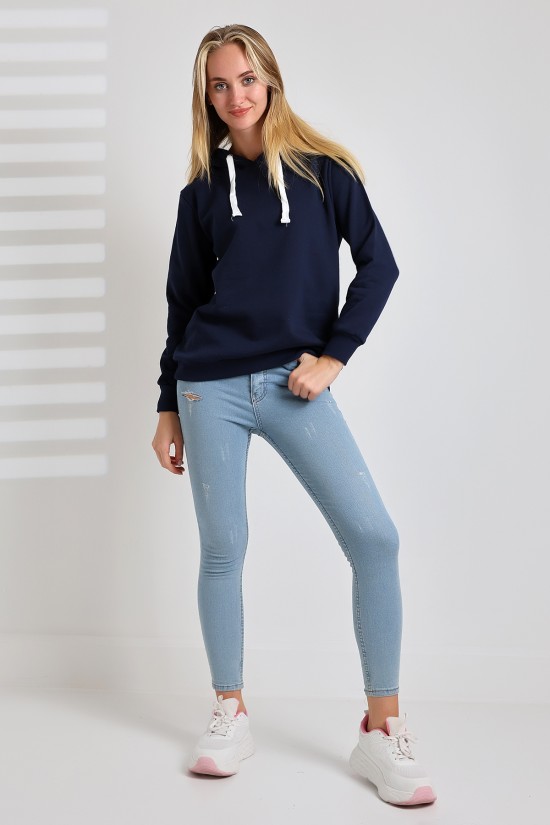 19491 BAYAN DÜZ 2İP ŞARDONLU  KAPŞONLU SWETSHIRT