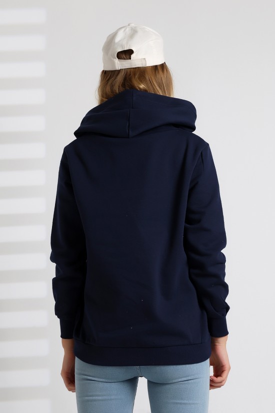 19491 BAYAN DÜZ 2İP ŞARDONLU  KAPŞONLU SWETSHIRT