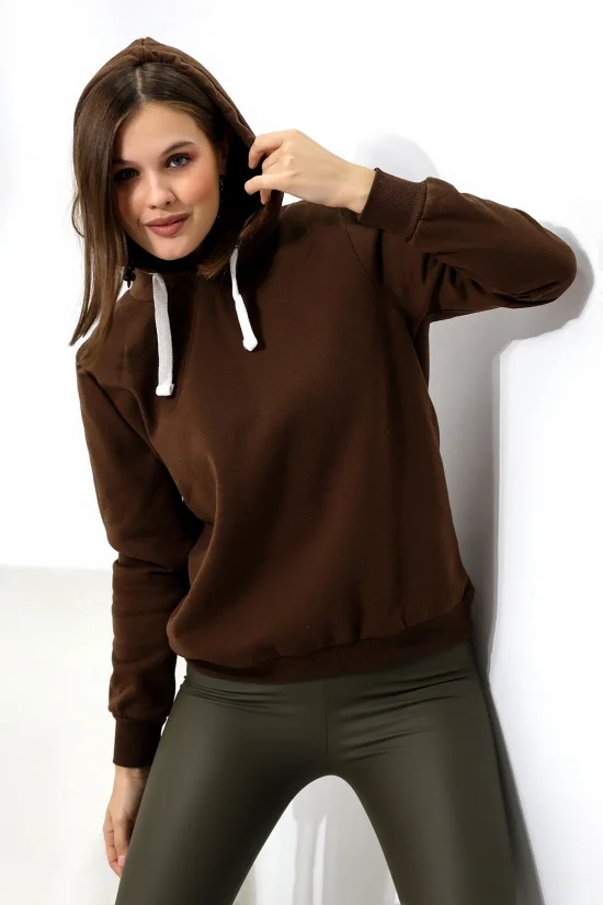 19491 BAYAN DÜZ 2İP ŞARDONLU  KAPŞONLU SWETSHIRT