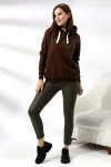 19491 BAYAN DÜZ 2İP ŞARDONLU  KAPŞONLU SWETSHIRT