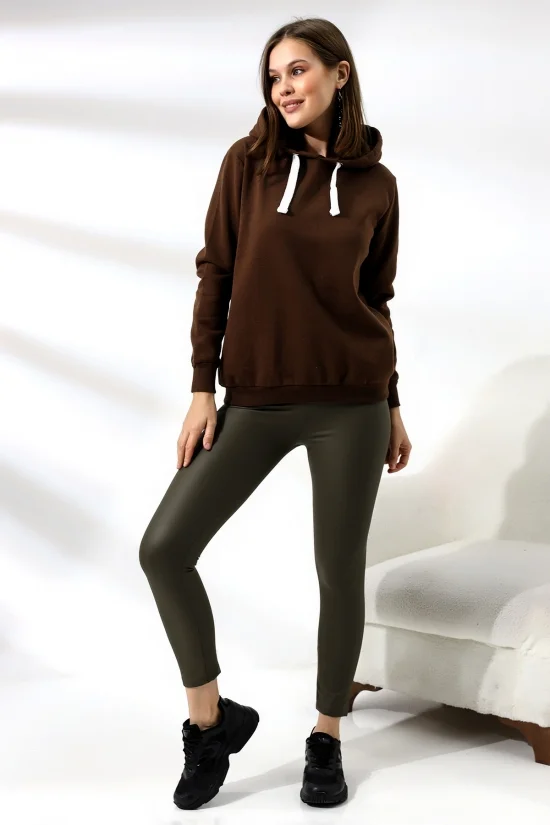 19491 BAYAN DÜZ 2İP ŞARDONLU  KAPŞONLU SWETSHIRT