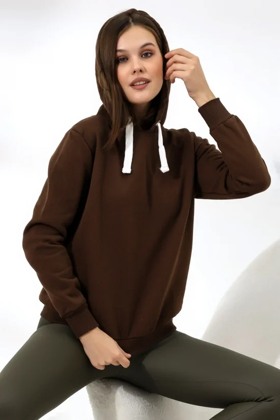 19491 BAYAN DÜZ 2İP ŞARDONLU  KAPŞONLU SWETSHIRT