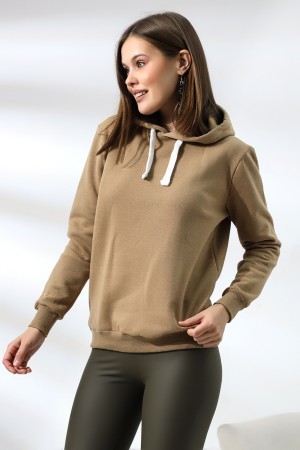 19491 KADIN DÜZ 2İP ŞARDONLU  KAPŞONLU SWETSHIRT