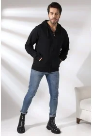 19195 ERKEK DÜZ 2İP ŞARD. KEMİK FERM. KAPŞONLU SWETSHIRT