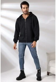 19195 ERKEK DÜZ 2İP ŞARD. KEMİK FERM. KAPŞONLU SWETSHIRT