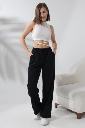 21566  KADIN CEPLİ SALAŞ GENİŞ DÖKÜMLÜ 2 İP PANTOLON 