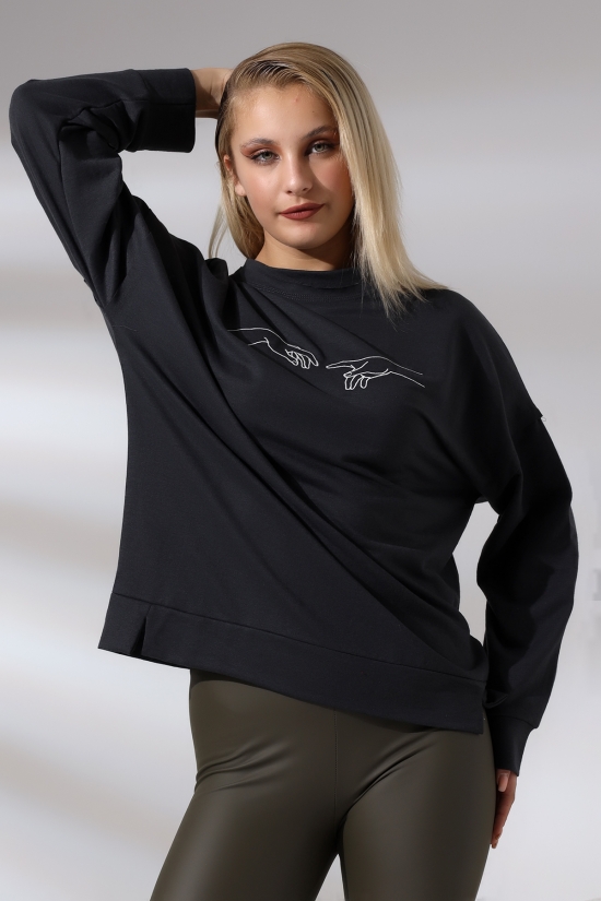 21173  PARMAKLAR NAKIŞLI 2 İP YAKA VE KOL PİS DİKİM ETEK.YIRTM. SALAS TUNİK SWET 