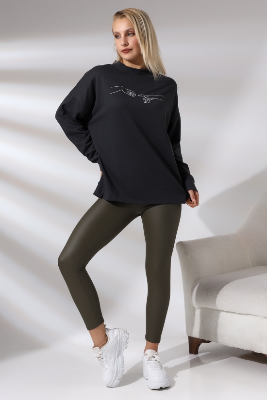 21173  PARMAKLAR NAKIŞLI 2 İP YAKA VE KOL PİS DİKİM ETEK.YIRTM. SALAS TUNİK SWET 