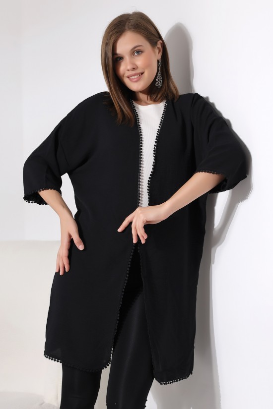 21134 BAYAN AYROBİN KAPRİ KOL UCU VE ÖNÜ PONPON BRODELİ UZUN TUNİK HIRKA 21134 BAYAN AYROBİN KAPRİ KOL UCU VE ÖNÜ PONPON BRODELİ UZUN TUNİK HIRKA