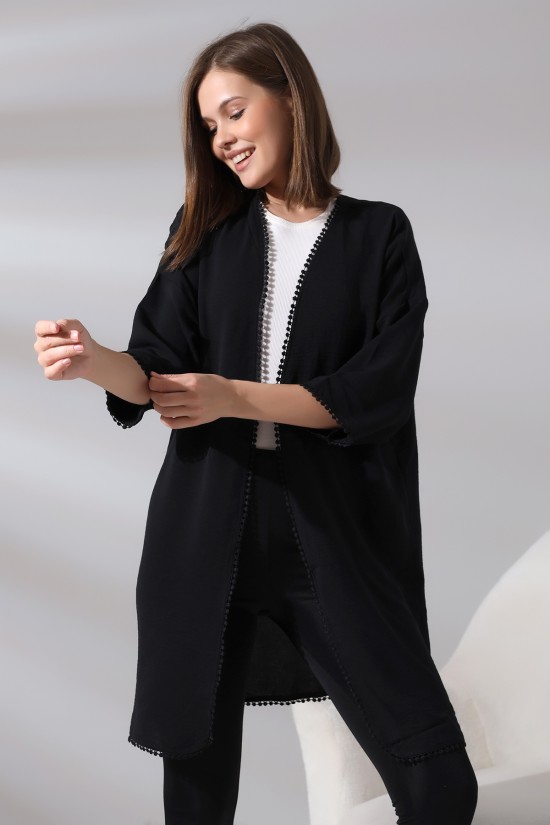 21134 BAYAN AYROBİN KAPRİ KOL UCU VE ÖNÜ PONPON BRODELİ UZUN TUNİK HIRKA 21134 BAYAN AYROBİN KAPRİ KOL UCU VE ÖNÜ PONPON BRODELİ UZUN TUNİK HIRKA