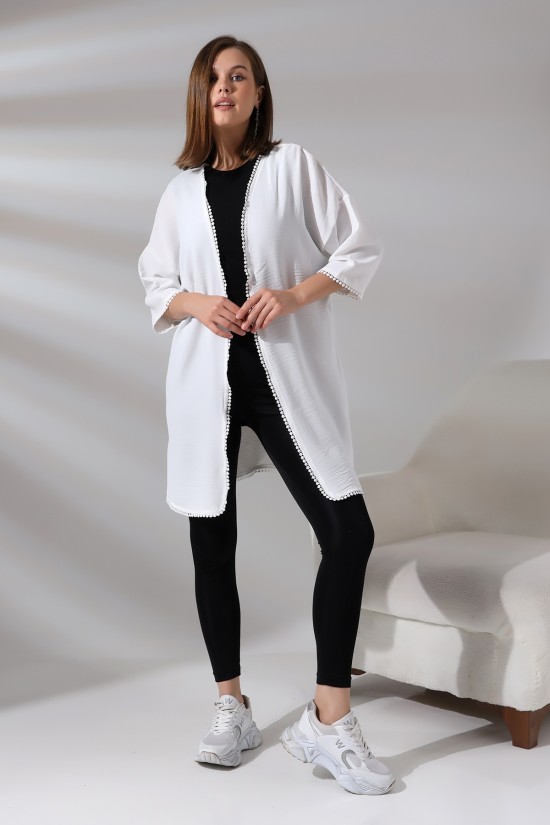 21134 BAYAN AYROBİN KAPRİ KOL UCU VE ÖNÜ PONPON BRODELİ UZUN TUNİK HIRKA 21134 BAYAN AYROBİN KAPRİ KOL UCU VE ÖNÜ PONPON BRODELİ UZUN TUNİK HIRKA