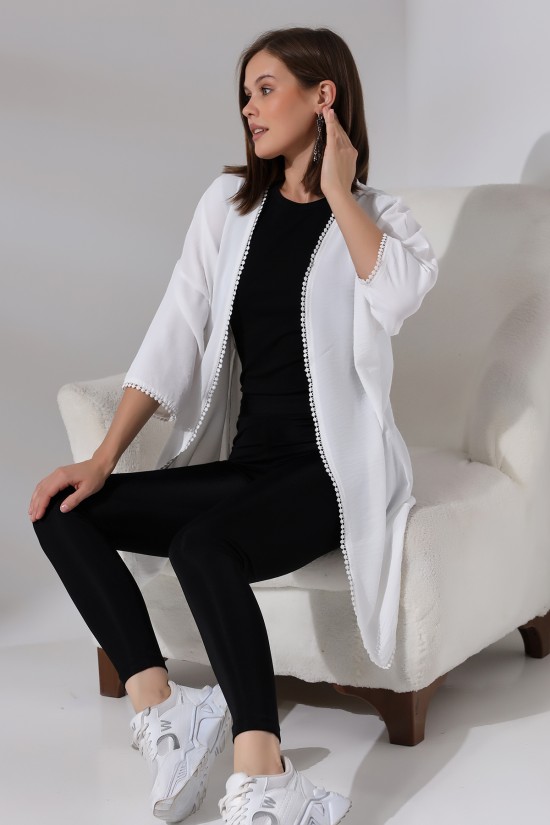 21134 BAYAN AYROBİN KAPRİ KOL UCU VE ÖNÜ PONPON BRODELİ UZUN TUNİK HIRKA 21134 BAYAN AYROBİN KAPRİ KOL UCU VE ÖNÜ PONPON BRODELİ UZUN TUNİK HIRKA