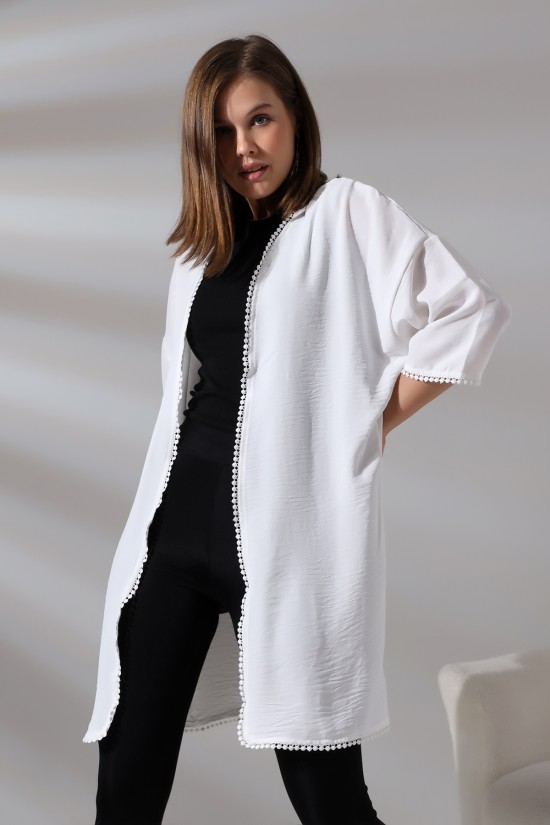 21134 BAYAN AYROBİN KAPRİ KOL UCU VE ÖNÜ PONPON BRODELİ UZUN TUNİK HIRKA 21134 BAYAN AYROBİN KAPRİ KOL UCU VE ÖNÜ PONPON BRODELİ UZUN TUNİK HIRKA