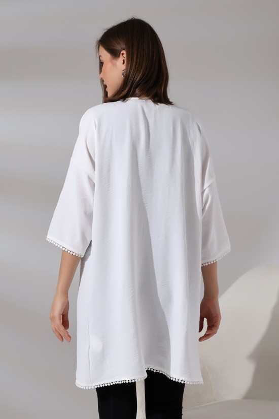 21134 BAYAN AYROBİN KAPRİ KOL UCU VE ÖNÜ PONPON BRODELİ UZUN TUNİK HIRKA 21134 BAYAN AYROBİN KAPRİ KOL UCU VE ÖNÜ PONPON BRODELİ UZUN TUNİK HIRKA