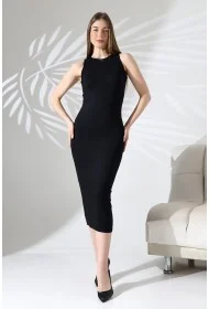 21905 KADIN FULL LYC VİSK.RİBANA KOLSUZ UZUN ELBİSE  