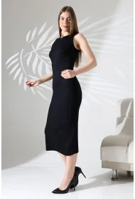 21905 KADIN FULL LYC VİSK.RİBANA KOLSUZ UZUN ELBİSE  